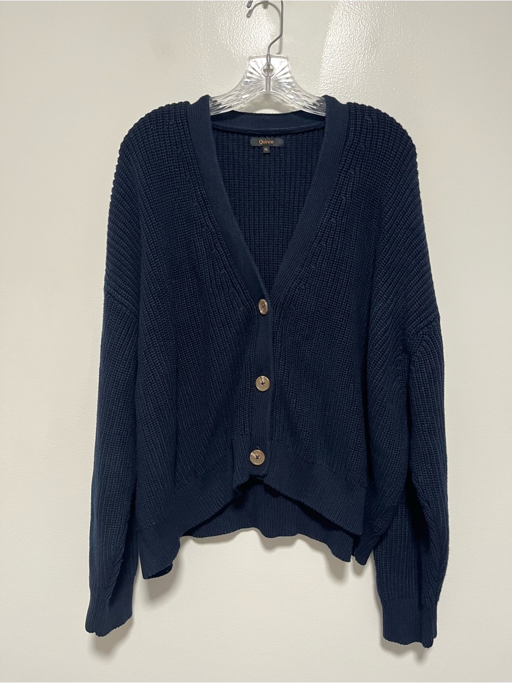 Quince Organic Cotton Fisherman Cropped Boxy Cardigan Sweater Chunky Blue XL - Picture 2 of 9